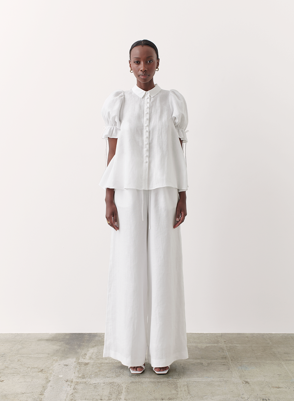 Sophia Linen Organic Cotton Palazzo Pant | Cream