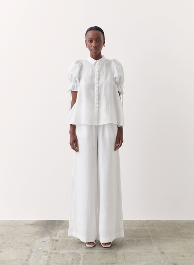 Sophia Linen Organic Cotton Palazzo Pant | Cream