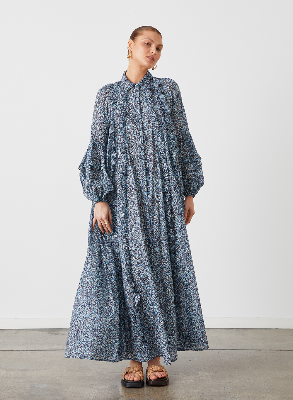 OLYMPIA ORGANIC COTTON MAXI SMOCK SHIRT DRESS | LICHEN ARTWORK
