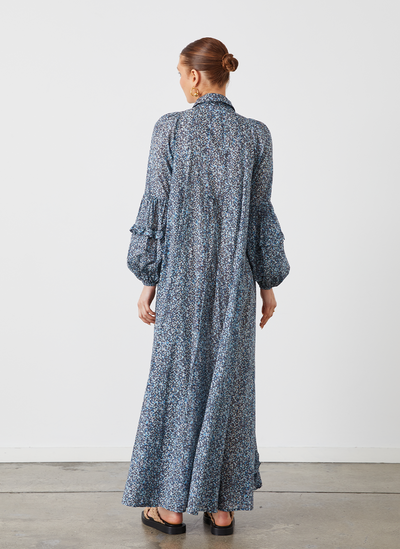 OLYMPIA ORGANIC COTTON MAXI SMOCK SHIRT DRESS | LICHEN ARTWORK
