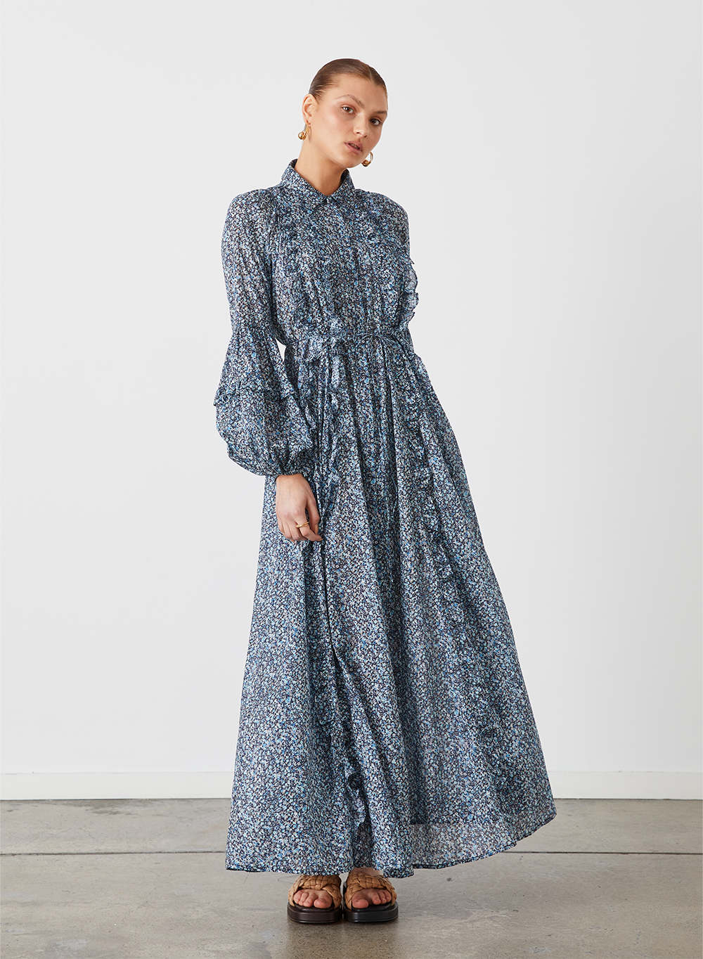OLYMPIA ORGANIC COTTON MAXI SMOCK SHIRT DRESS | LICHEN ARTWORK