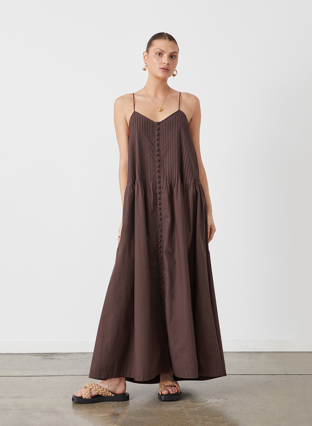 LUCIA ORGANIC COTTON MAXI DRESS | CHOCOLATE