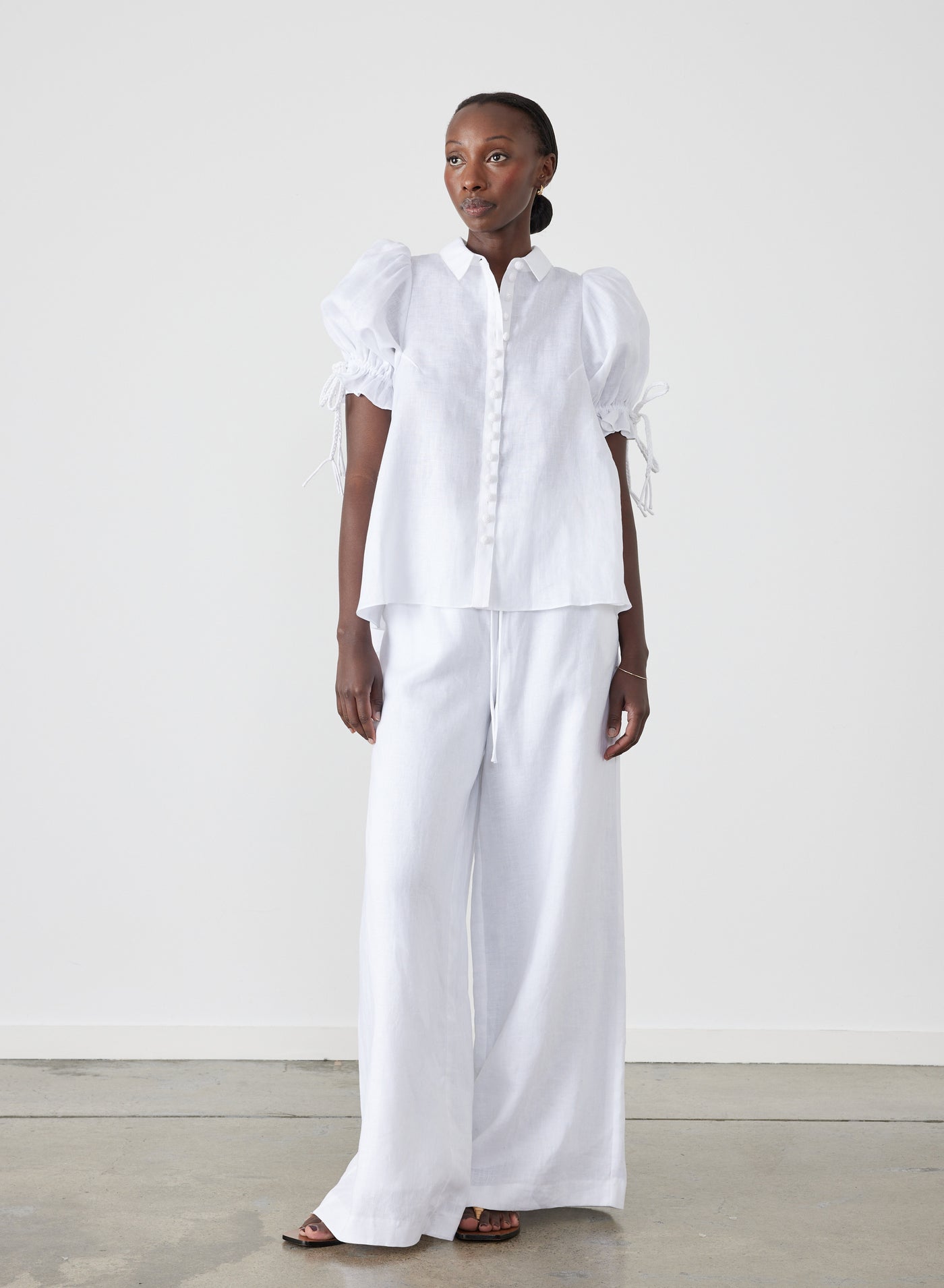 Sophia Linen Palazzo Pant | White