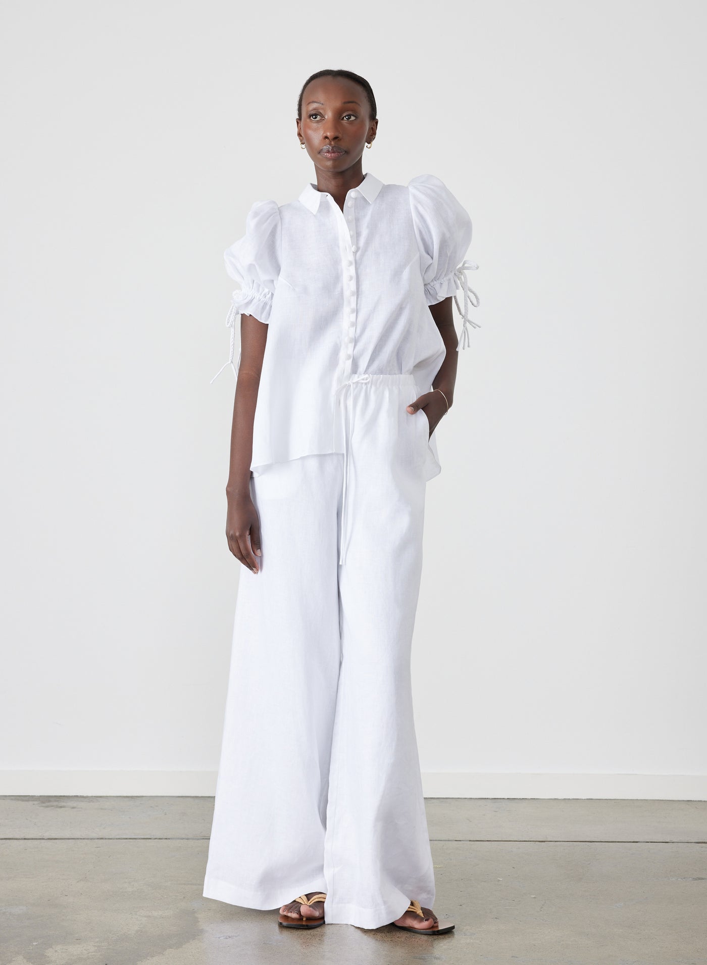 Sophia Linen Palazzo Pant | White