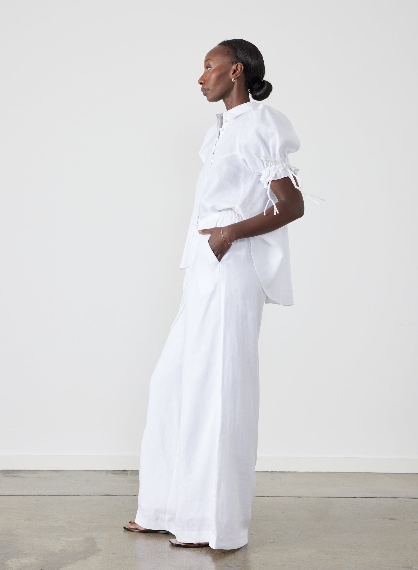 Sophia Linen Palazzo Pant | White