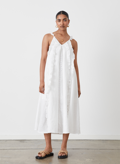 ISOBELLA LINEN RAMIE TRAPEZE MIDI DRESS | CREAM