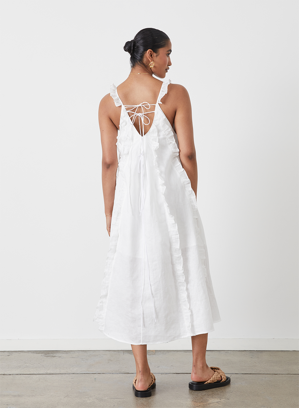 ISOBELLA LINEN RAMIE TRAPEZE MIDI DRESS | CREAM