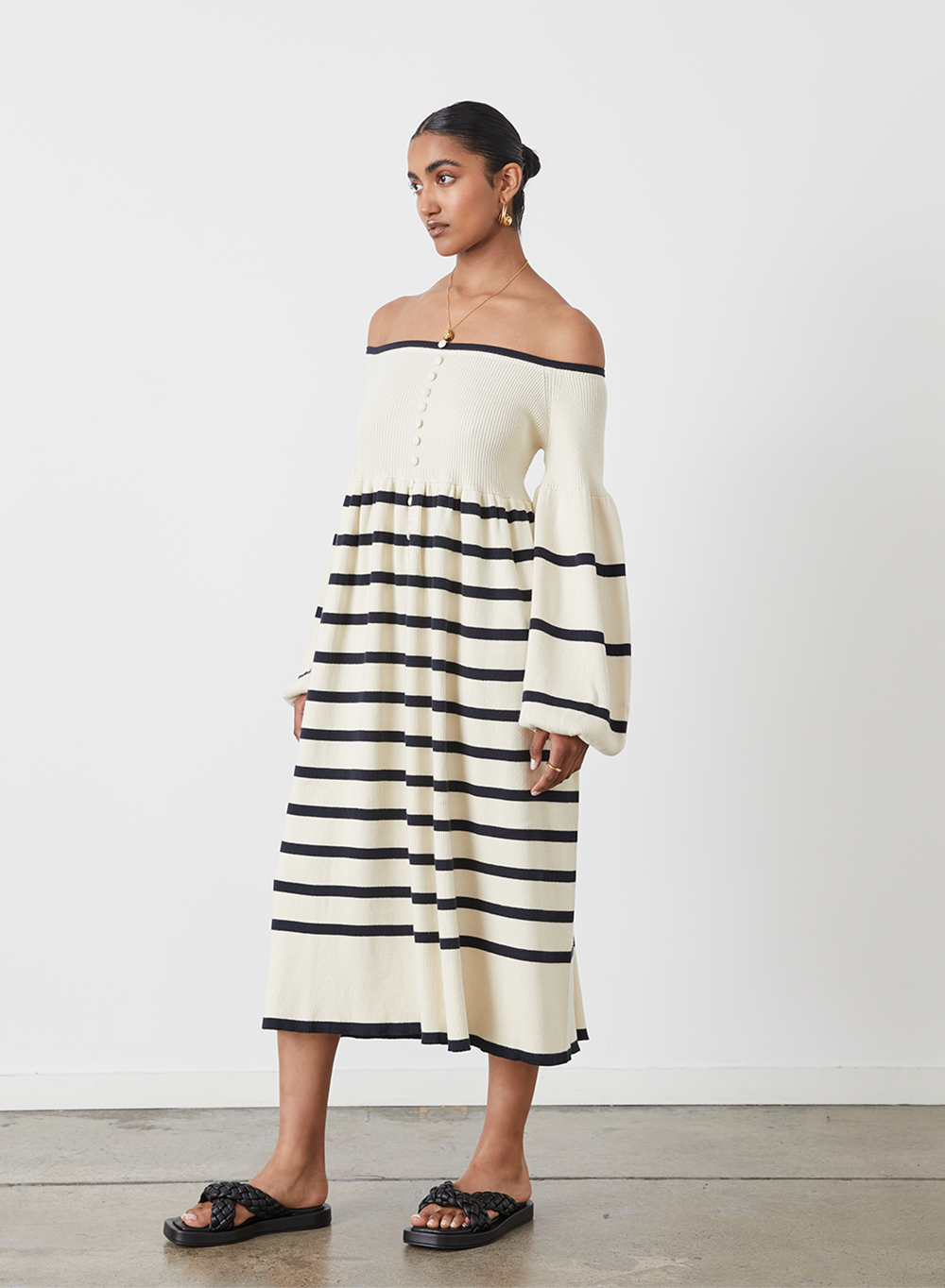 LESLEIGH ORGANIC COTTON CASHMERE MIDI KNIT DRESS