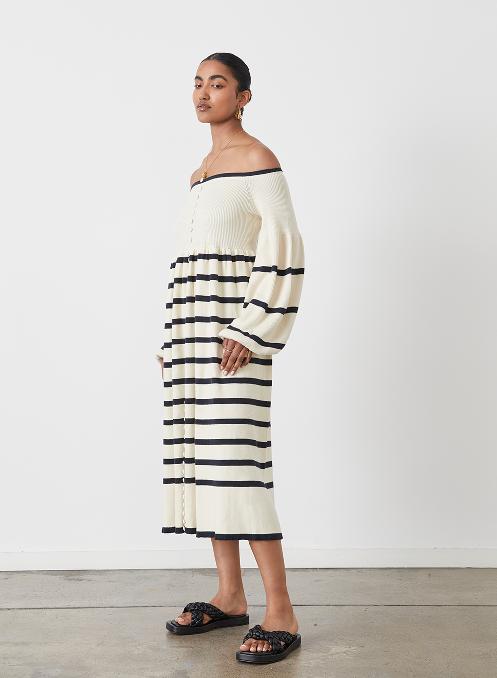 LESLEIGH ORGANIC COTTON CASHMERE MIDI KNIT DRESS