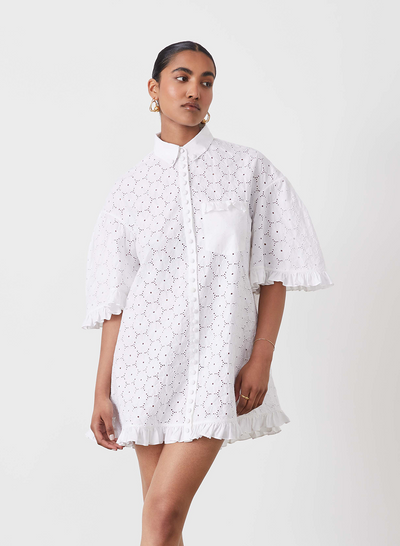 ANNA ORGANIC COTTON BROIDERIE SHIRT DRESS | OPTICAL WHITE