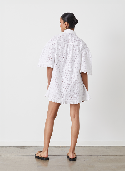 ANNA ORGANIC COTTON BROIDERIE SHIRT DRESS | OPTICAL WHITE
