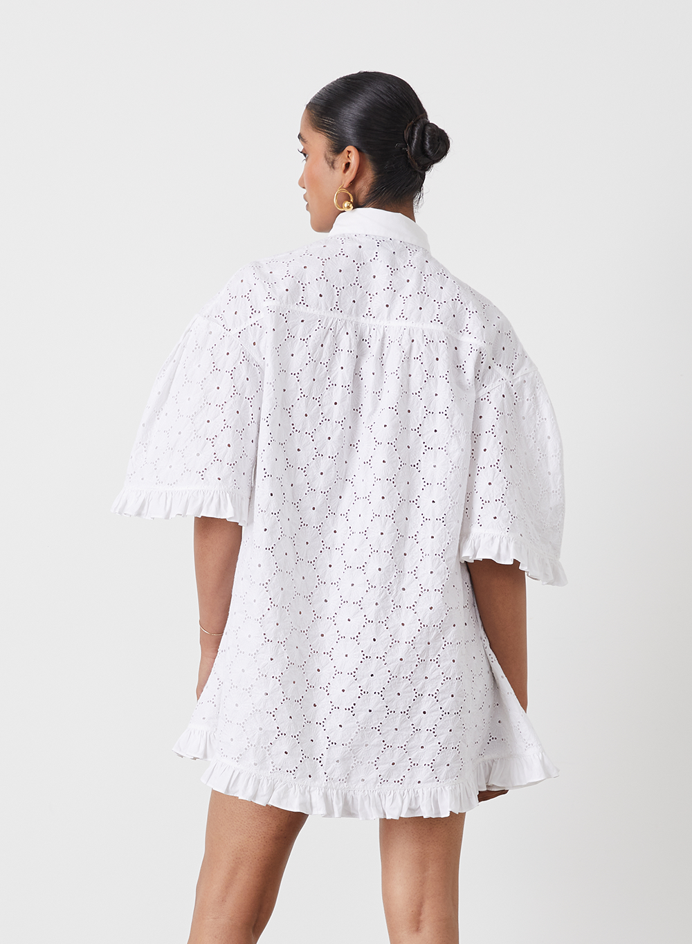 ANNA ORGANIC COTTON BROIDERIE SHIRT DRESS | OPTICAL WHITE