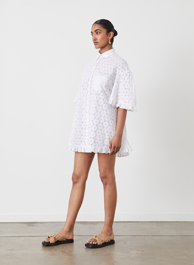 ANNA ORGANIC COTTON BROIDERIE SHIRT DRESS | OPTICAL WHITE