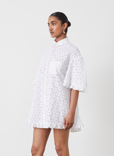 ANNA ORGANIC COTTON BROIDERIE SHIRT DRESS | OPTICAL WHITE