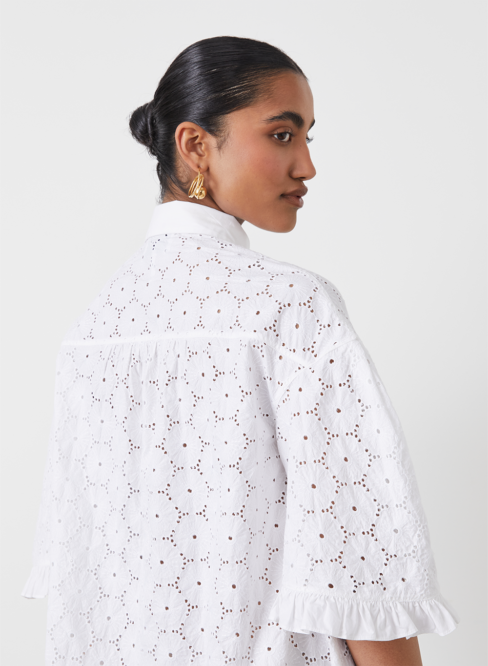 ANNA ORGANIC COTTON BROIDERIE SHIRT DRESS | OPTICAL WHITE