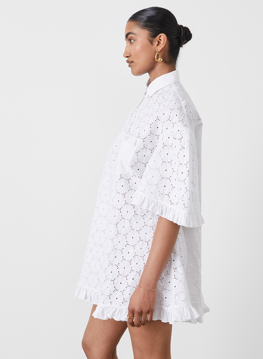 ANNA ORGANIC COTTON BROIDERIE SHIRT DRESS | OPTICAL WHITE