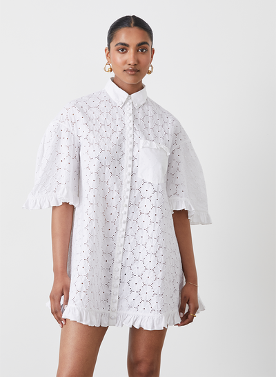 ANNA ORGANIC COTTON BROIDERIE SHIRT DRESS | OPTICAL WHITE