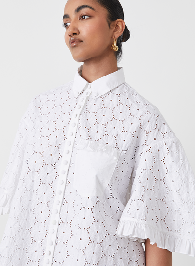 ANNA ORGANIC COTTON BROIDERIE SHIRT DRESS | OPTICAL WHITE