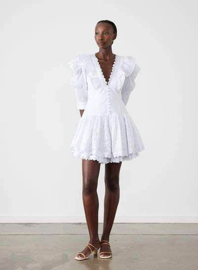 Viktoria Organic Cotton Broderie Mini Dress | Optical White