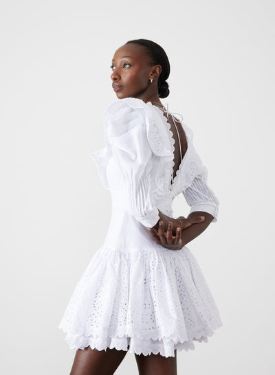 Viktoria Organic Cotton Broderie Mini Dress | Optical White