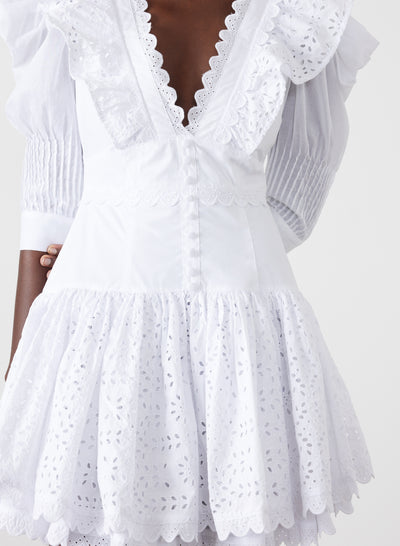Viktoria Organic Cotton Broderie Mini Dress | Optical White