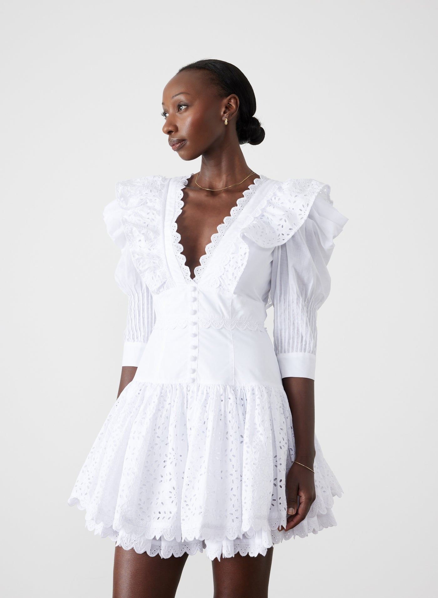 Viktoria Organic Cotton Broderie Mini Dress | Optical White