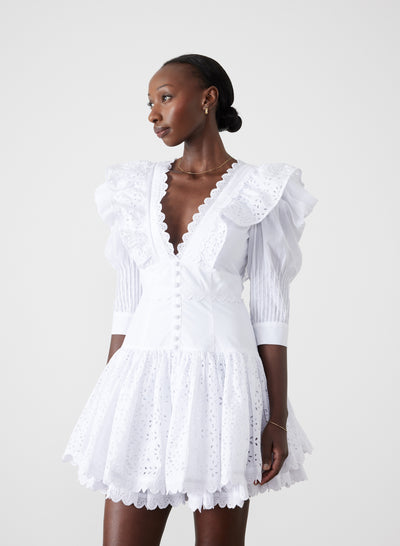 Viktoria Organic Cotton Broderie Mini Dress | Optical White