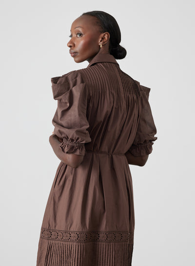 Sonya Organic Cotton Midi Shirt Dress | Chocolate