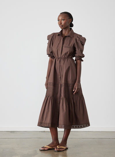 Sonya Organic Cotton Midi Shirt Dress | Chocolate