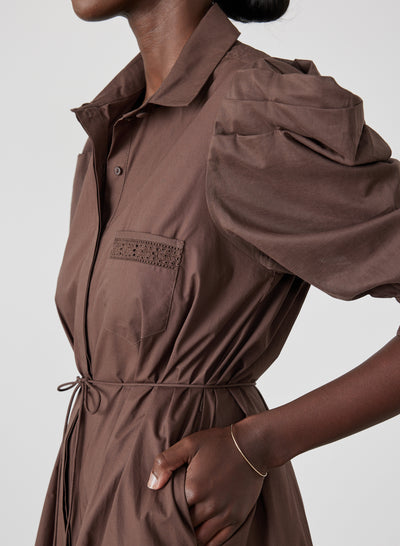 Sonya Organic Cotton Midi Shirt Dress | Chocolate