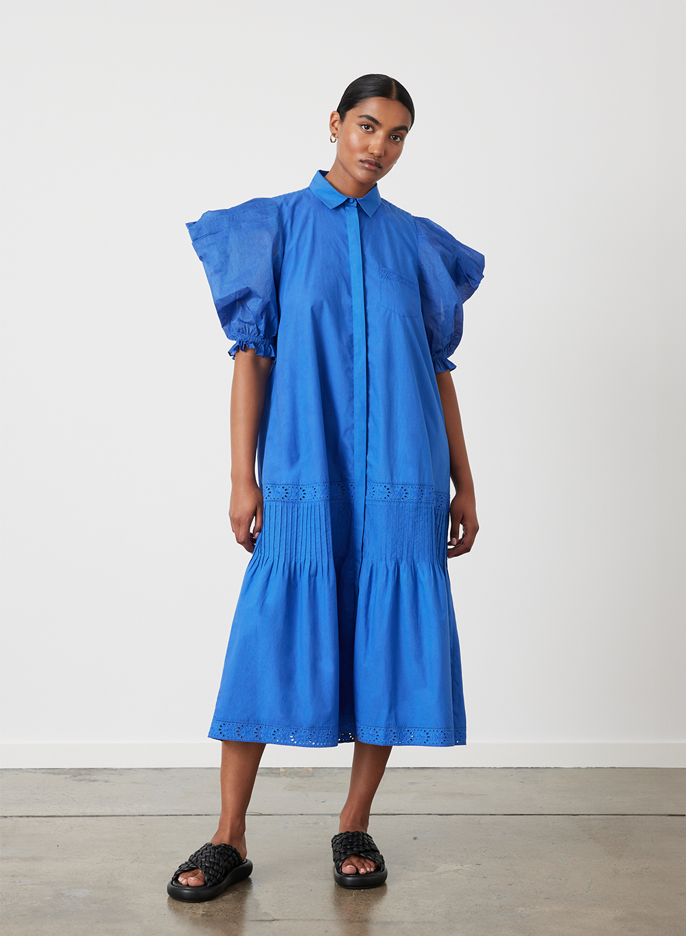 Sonya Organic Cotton Midi Shirt Dress | Lapis Blue