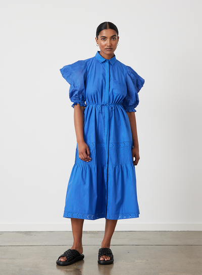 Sonya Organic Cotton Midi Shirt Dress | Lapis Blue