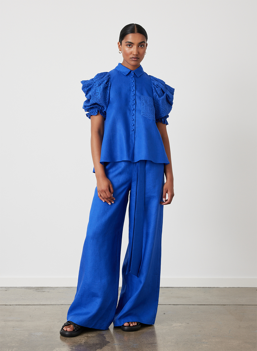 Fleur Linen Palazzo Pant | Lapis Blue