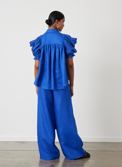 Fleur Linen Palazzo Pant | Lapis Blue