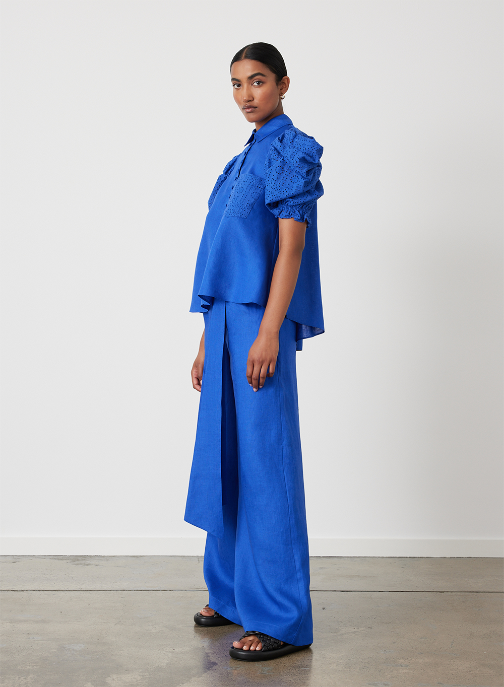 Fleur Linen Palazzo Pant | Lapis Blue