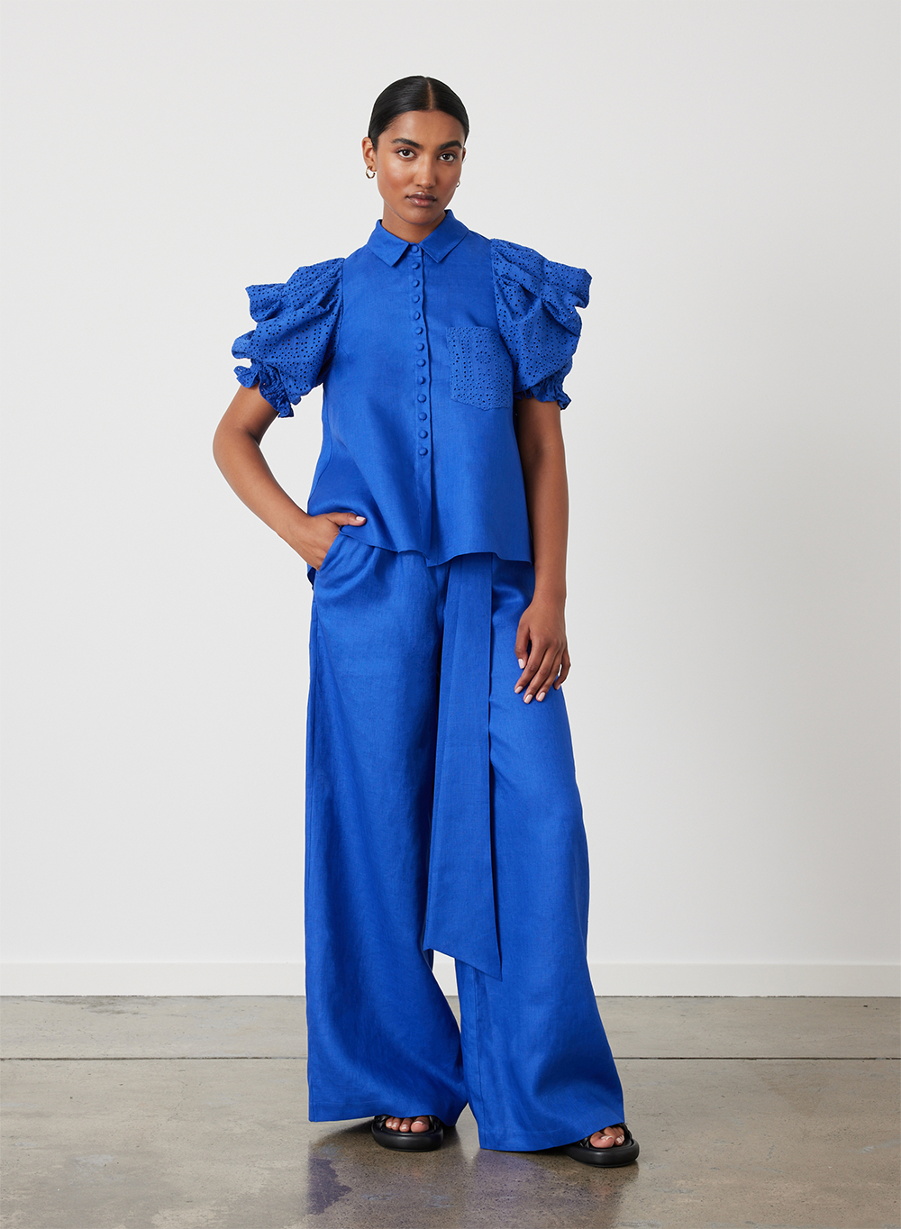 Fleur Linen Palazzo Pant | Lapis Blue