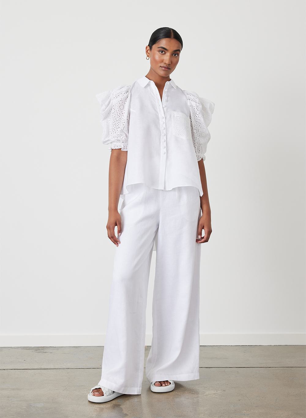 Fleur Linen Palazzo Pant | Optical White