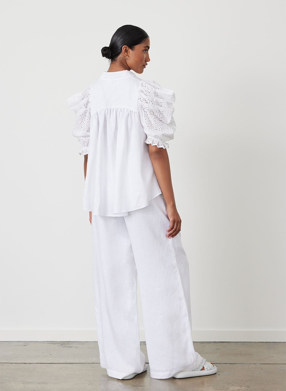 Fleur Linen Palazzo Pant | Optical White