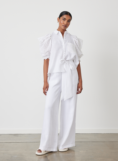 Fleur Linen Palazzo Pant | Optical White