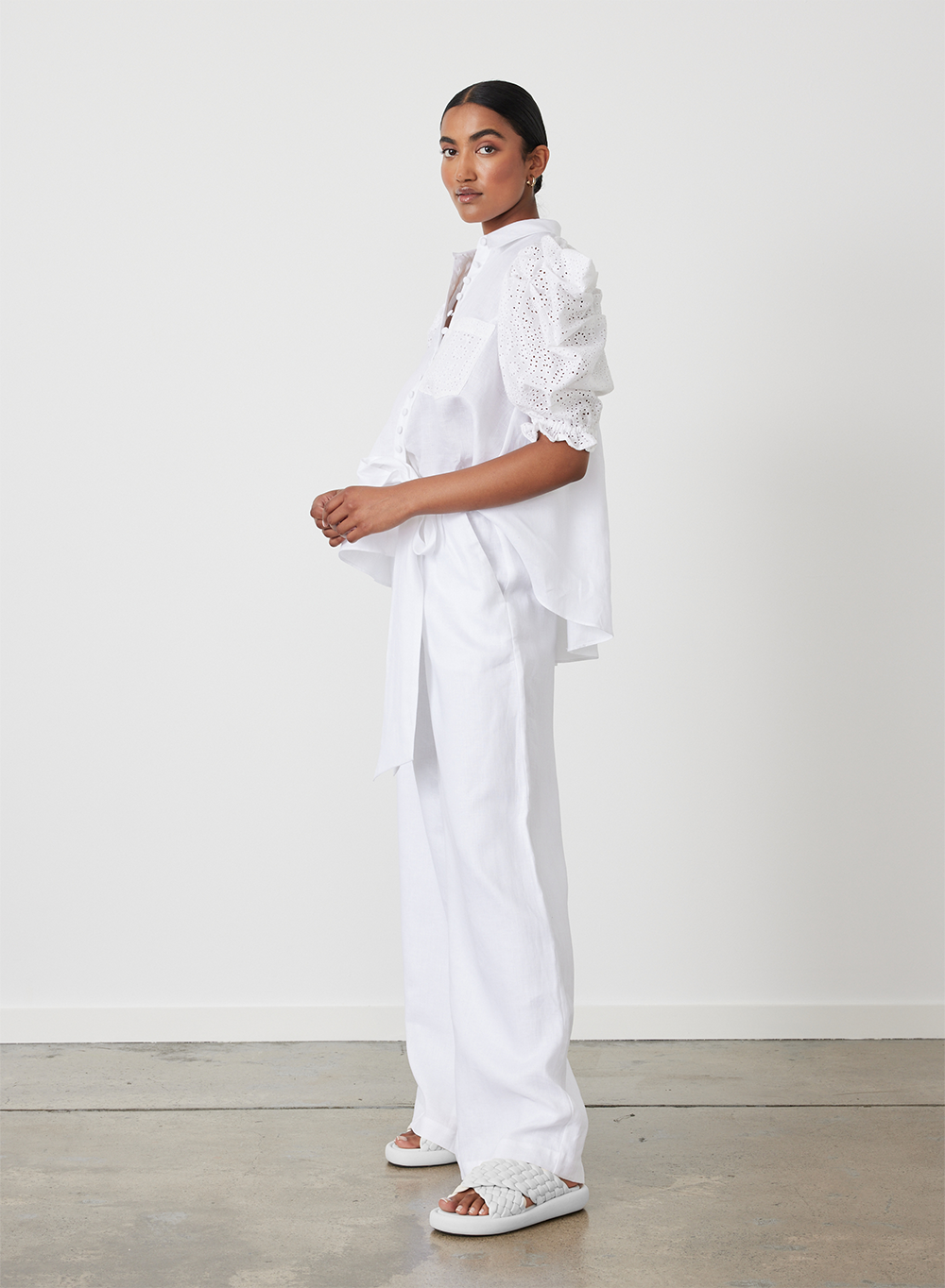 Fleur Linen Palazzo Pant | Optical White