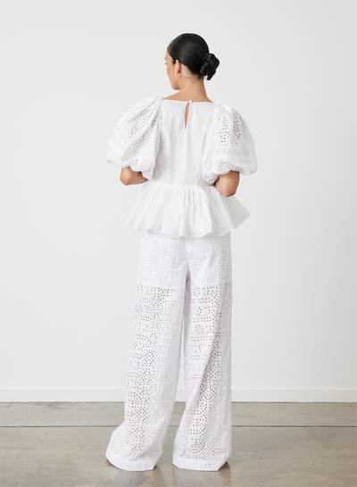 Sophia Organic Cotton Broderie Palazzo Pant | Optical White