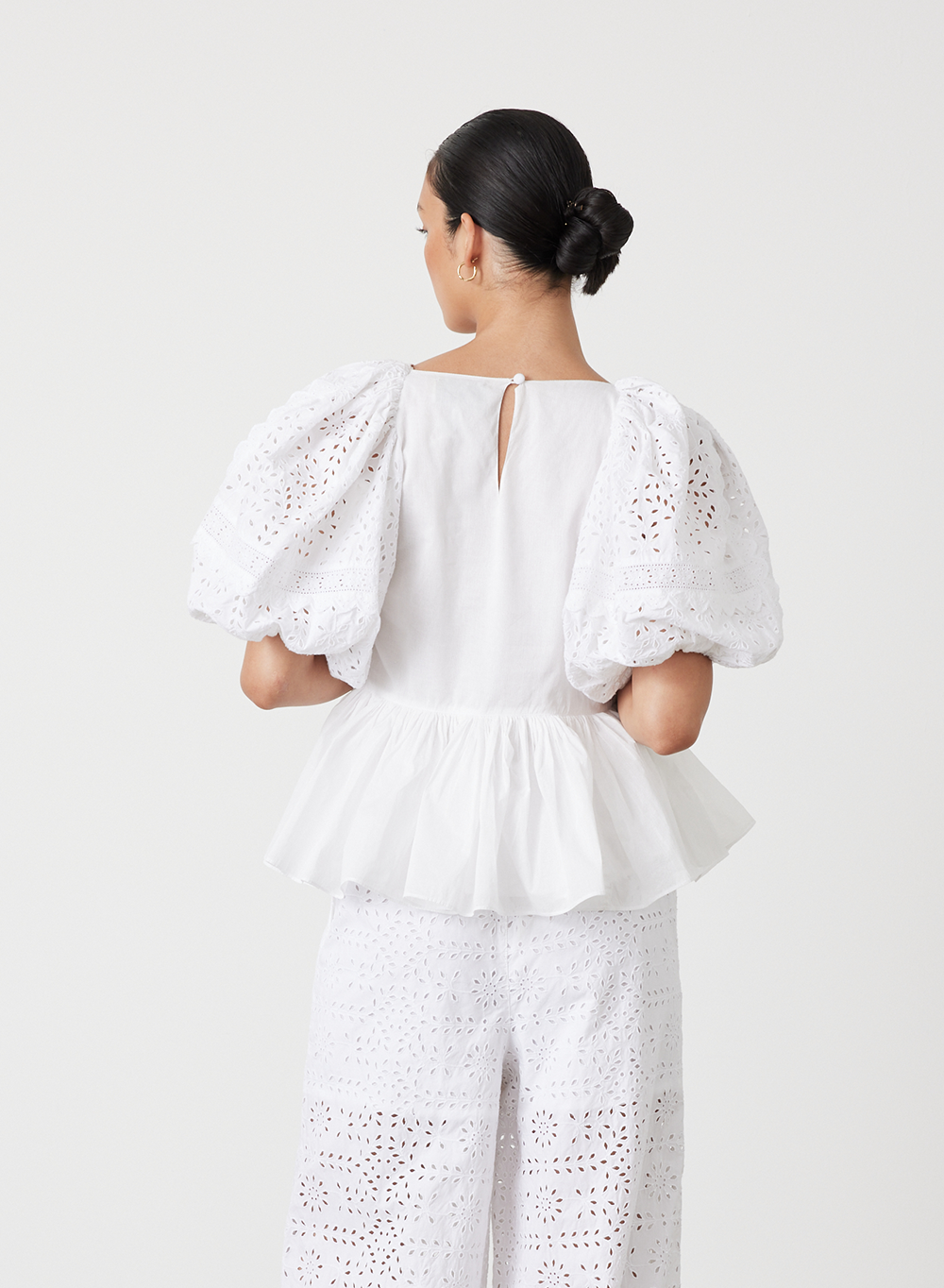 Karina Organic Cotton Broderie Smock Top | Optical White