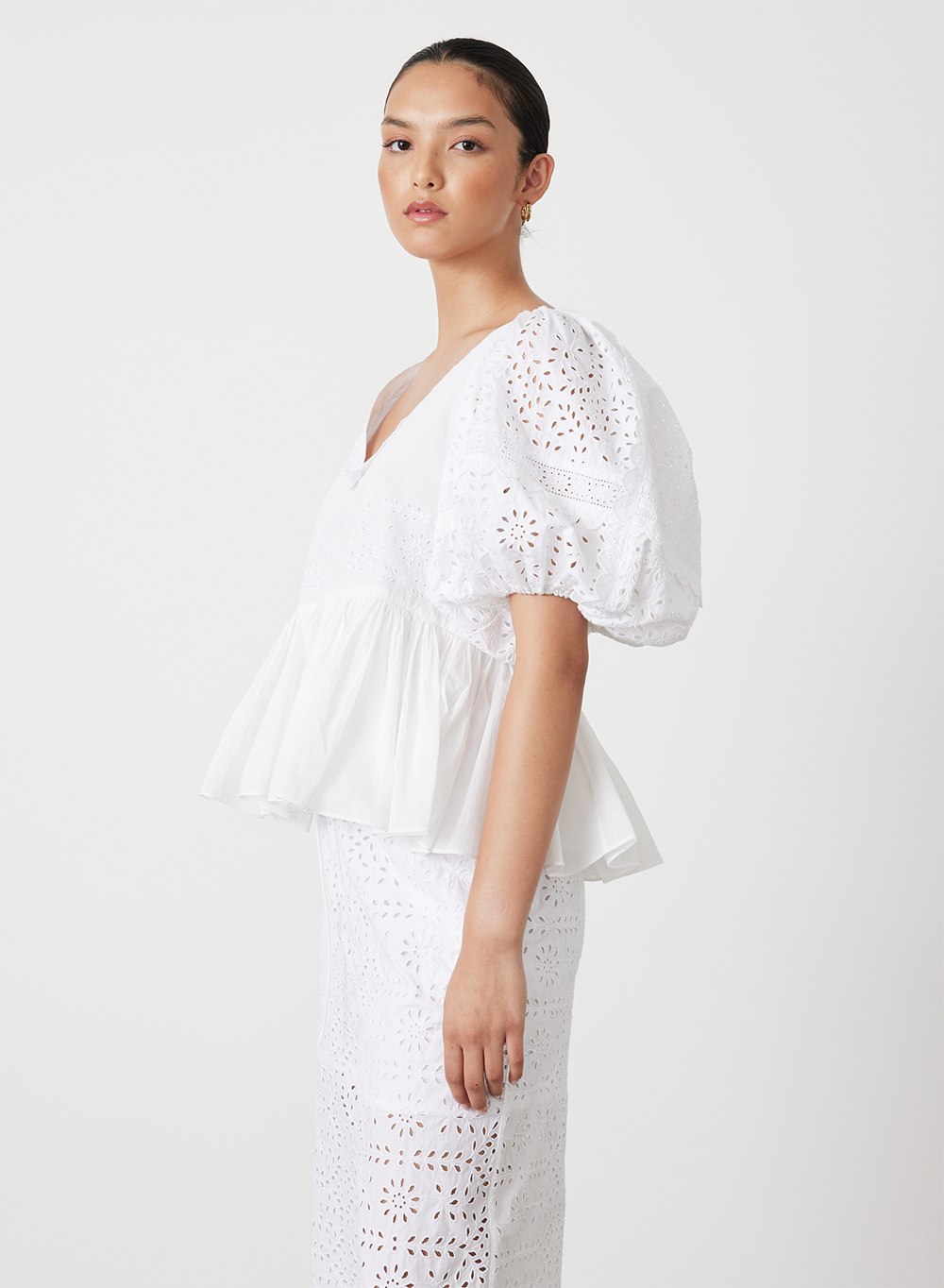 Karina Organic Cotton Broderie Smock Top | Optical White