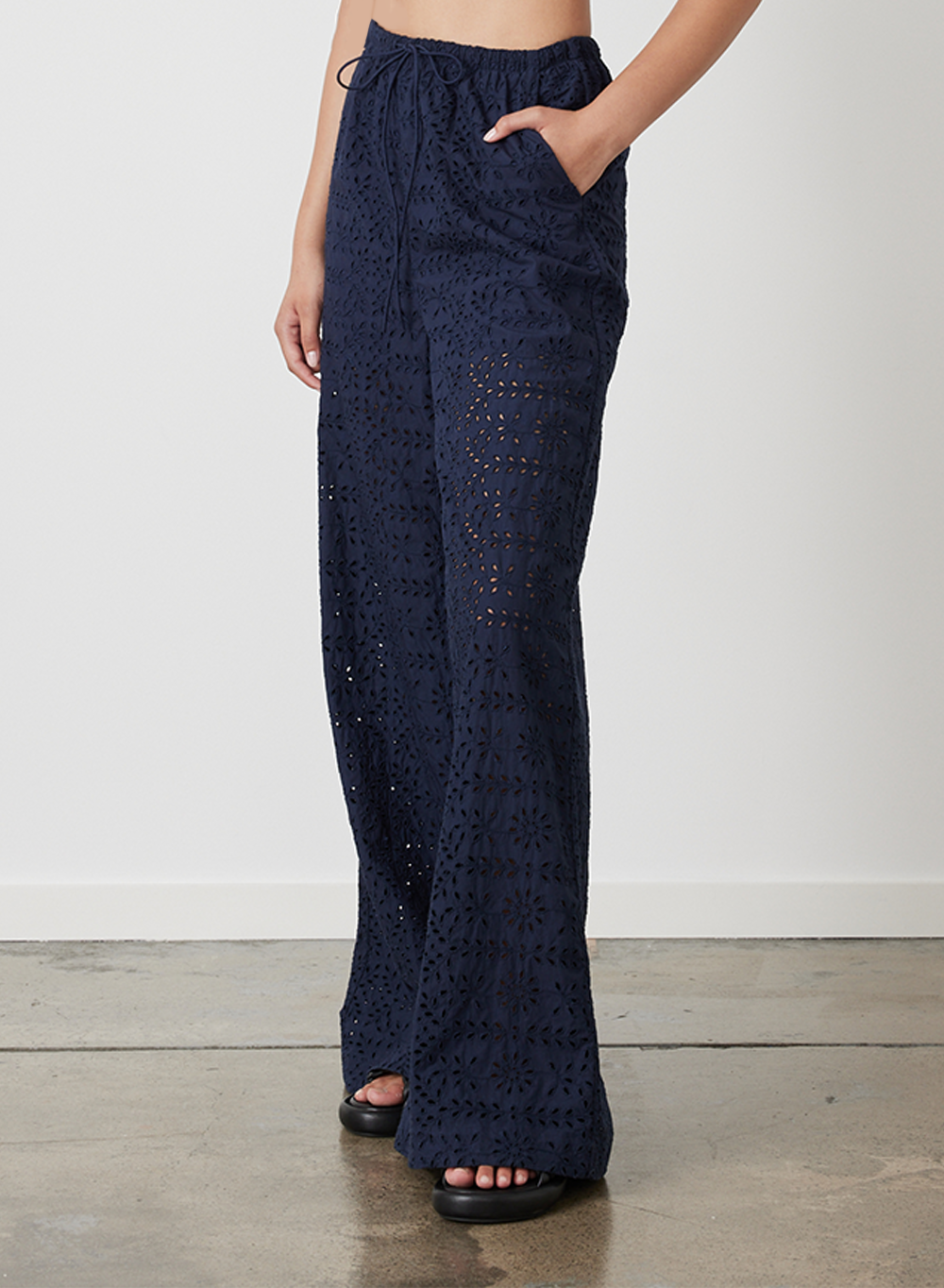 Sophia Organic Cotton Broderie Palazzo Pant | Midnight