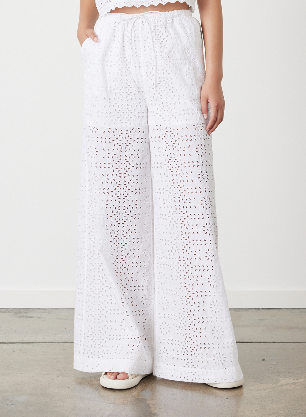 Sophia Organic Cotton Broderie Palazzo Pant | Optical White