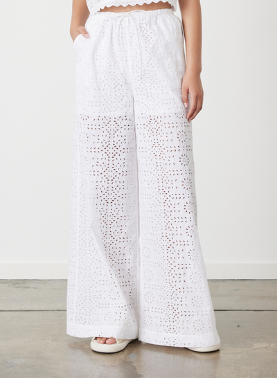 Sophia Organic Cotton Broderie Palazzo Pant | Optical White