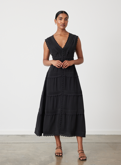 SASHA SILK MIDI DRESS | SANDWASH BLACK