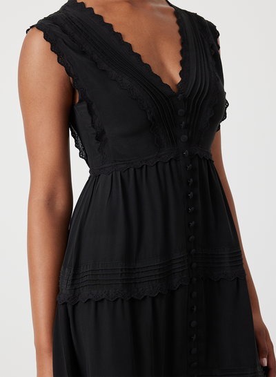 SASHA SILK MIDI DRESS | SANDWASH BLACK