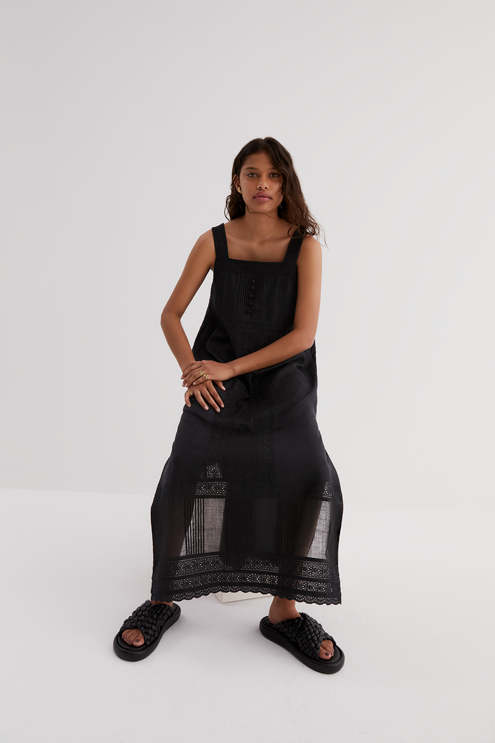 Gretal Linen Ramie Midi Dress | Black