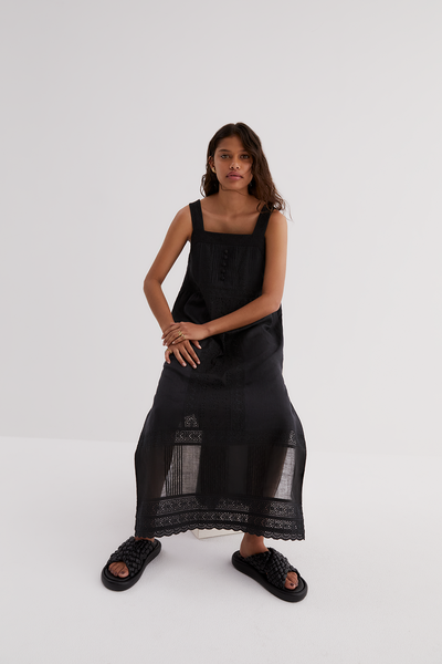 Gretal Linen Ramie Midi Dress | Black